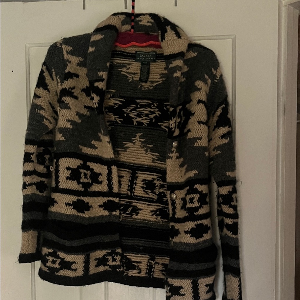 Lauren Ralph Lauren Black and Cream Patterned Cardigan